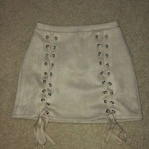 Nude Tie-Up Mini Skirt